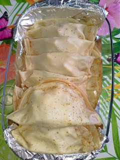 A picture of My Chicken, Onion, and Bell Pepper Crepes.