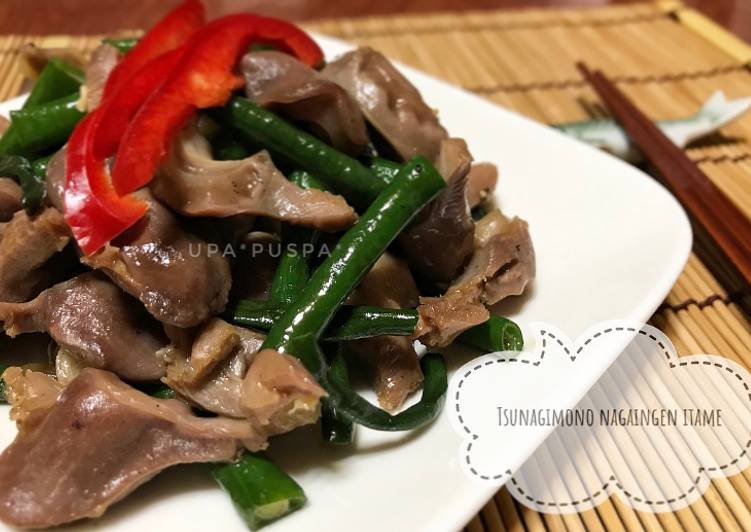 Niiyama tsunagimono nagaingen itame (tumis kacang panjang ampela ayam)