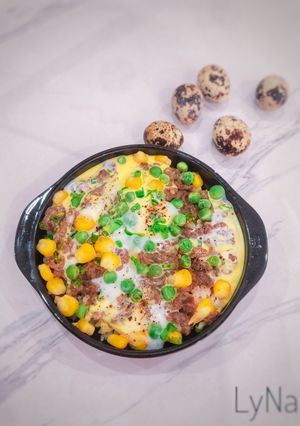 Hình của món Cơm bò trứng hấp.