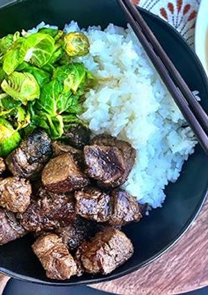 A picture of Miso-Ginger Miyazakigyu Wagyu Steak Bites.