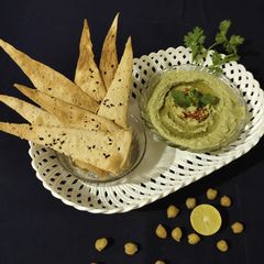 Lavash and mint flavoured hummus A picture of Lavash and mint flavoured hummus.