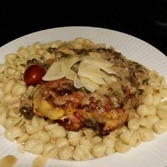 A picture of Brad's stuffed chicken picatta.