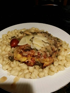 A picture of Brad's stuffed chicken picatta.