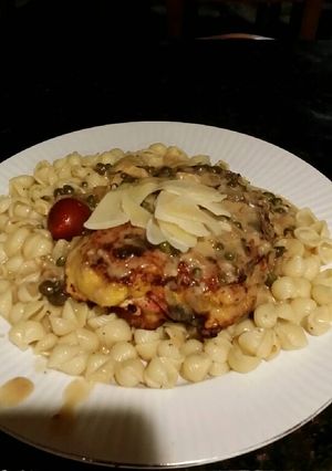 A picture of Brad's stuffed chicken picatta.