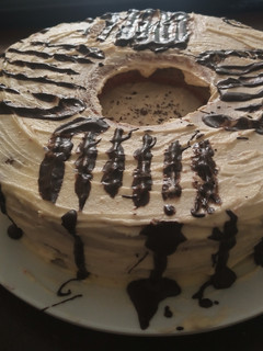 A picture of Atta jaggery depression cake with dates.