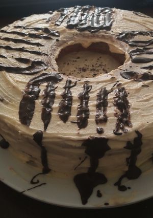 A picture of Atta jaggery depression cake with dates.