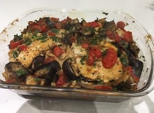 Una foto de Corvina con Berenjena