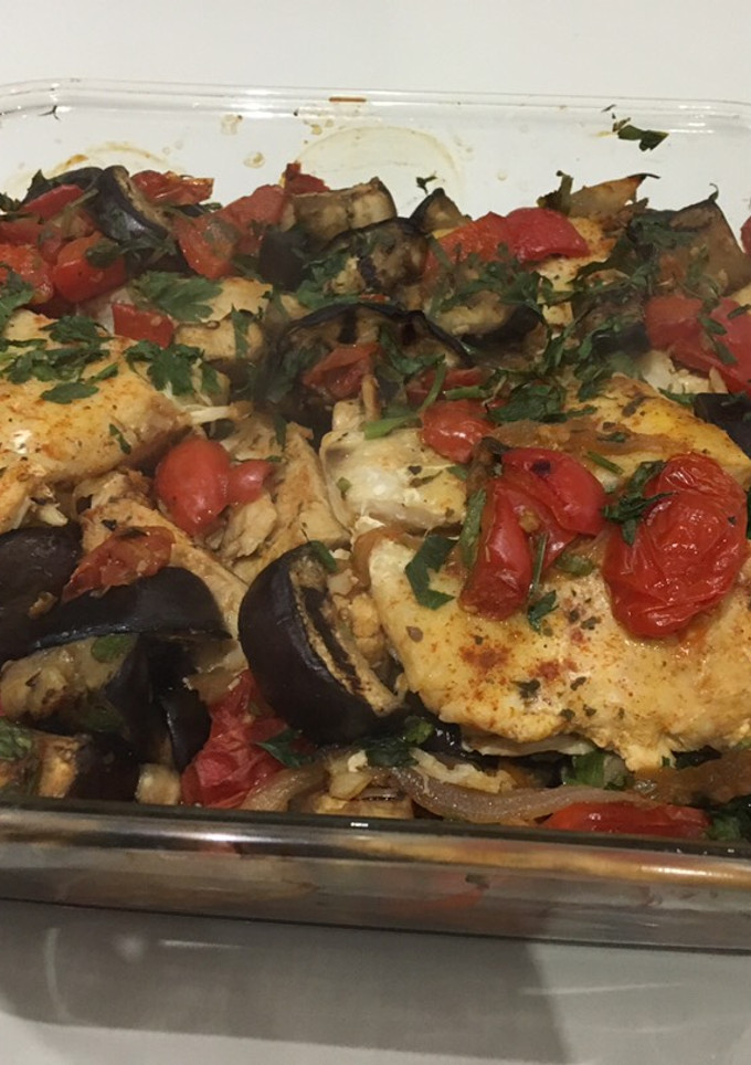 Una foto de Corvina con Berenjena