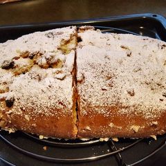 A picture of Christstollen/German christmas fruit cake.