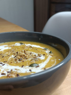 A picture of Sweet Potato and Leek Soup with Coconut Milk.