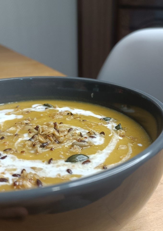 Une photo de 🍠Velouté poireaux patate douce lait de coco