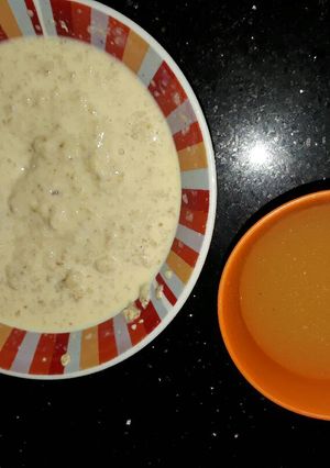 A picture of Quaker oats and nutri c orange juice.