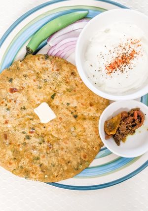A picture of Potato paranthas with whole wheat & veggie dough.