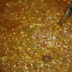 A picture of Okra and butter nut squash soup.