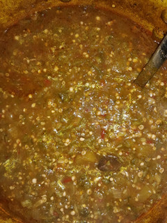 A picture of Okra and butter nut squash soup.