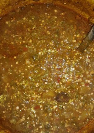 A picture of Okra and butter nut squash soup.