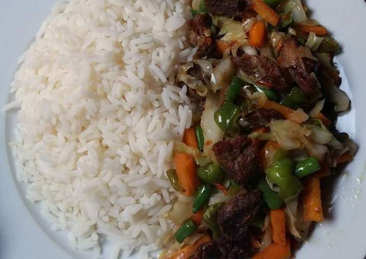 White rice and veggies