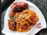 Sea food pasta, Fried chicken and shrimp/shredded chicken sauce