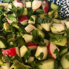 A picture of Avocado, cucumber, kohlrabi salad - vegan.