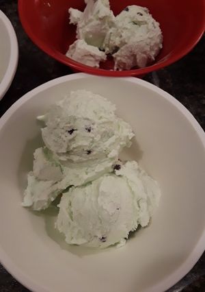 A picture of No Churn Mint Chocolate Chip Ice Cream.