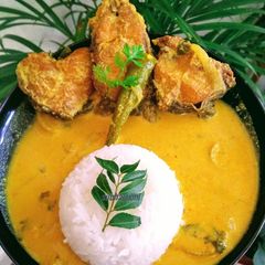 A picture of Dahi macha(fish cooked in yogurt with mustard gravy).
