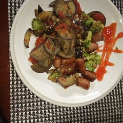 A picture of Brinjal-Broccoli-Sausage.