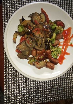 A picture of Brinjal-Broccoli-Sausage.