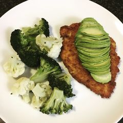 Broccoli & Cauliflower with Chicken Schnitzel A picture of Broccoli & Cauliflower with Chicken Schnitzel.