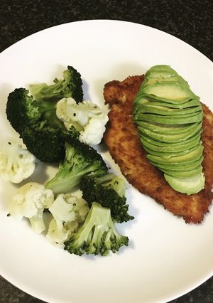 A picture of Broccoli & Cauliflower with Chicken Schnitzel.