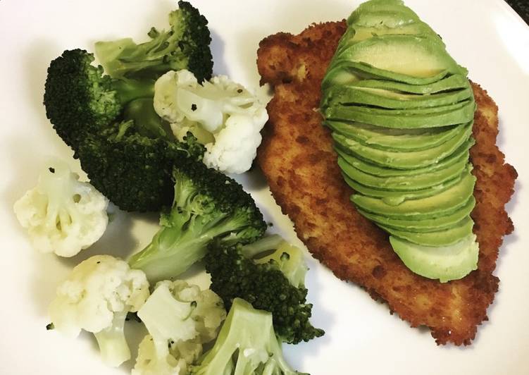 Simple Way to Prepare Quick Broccoli & Cauliflower with Chicken Schnitzel