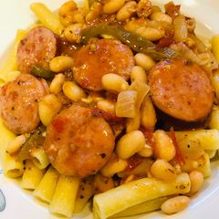 A picture of Smoked Sausage with Northern Beans.