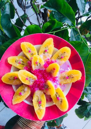 Hình của món Chuối sáp cốt dừa bột báng.
