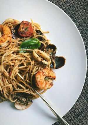 A picture of Black Pepper Seafood Pasta.