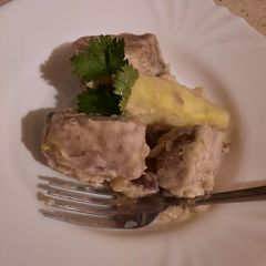 Nduma and sweet potato in coconut sauce A picture of Nduma and sweet potato in coconut sauce.