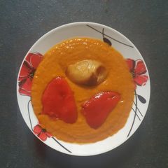 Soup of Peppers with baked Onions A picture of Soup of Peppers with baked Onions.