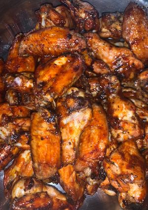A picture of Honey glazed chicken wings.