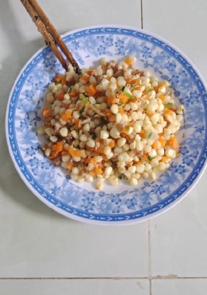 Hình của món Bắp xào thịt bằm + cà rốt.