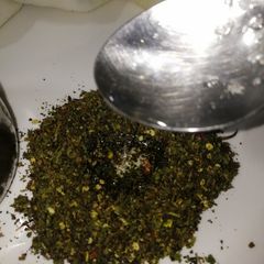 Drumstick leaves chutney powder with coconut oil A picture of Drumstick leaves chutney powder with coconut oil.