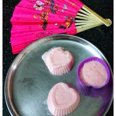 முட்டை இல்லாத ரோஸ் புட்டிங்(heart shape eggless pudding recipe in tamil)-レシピのメイン写真