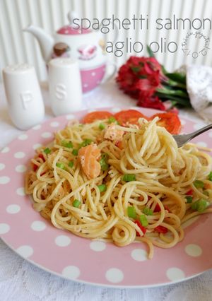 Foto resep Spaghetti Salmon Aglio Olio
