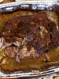A picture of Chef Zee's pernil dominicano (pork shoulder).