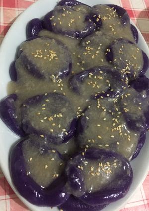 A picture of Palitaw with Coconut Cream.