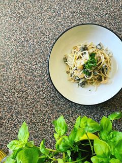 Gombás, garnéla rákos tészta recept fotója