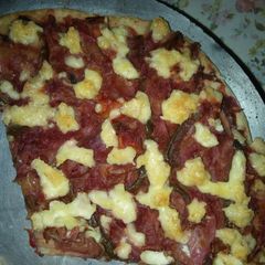 A picture of Leftover Borscht Pizza With Fermented Cream Instead Of Cheese.