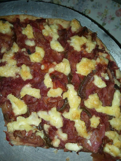 A picture of Leftover Borscht Pizza With Fermented Cream Instead Of Cheese.