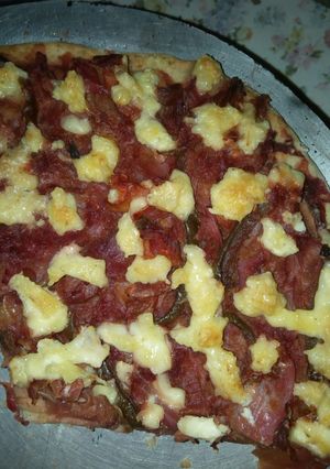 A picture of Leftover Borscht Pizza With Fermented Cream Instead Of Cheese.