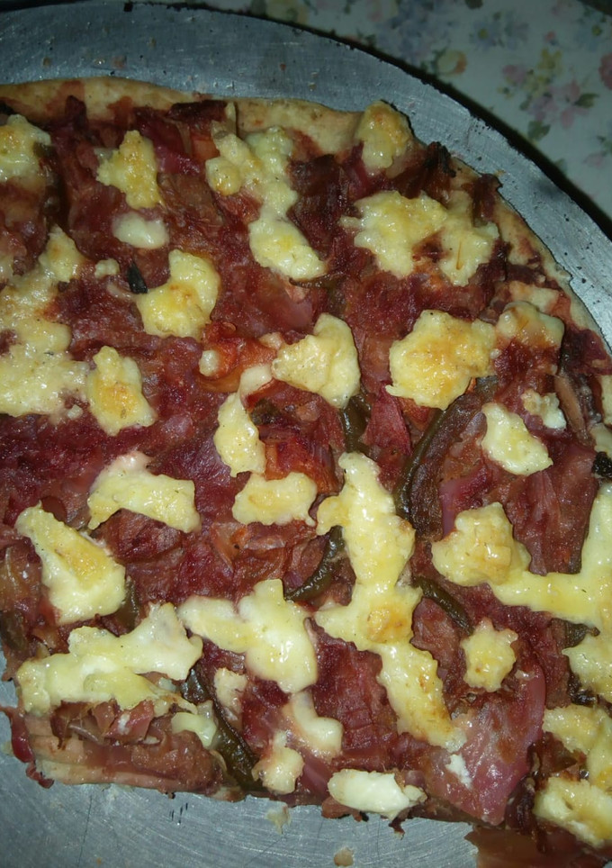 A picture of Leftover Borscht Pizza With Fermented Cream Instead Of Cheese.