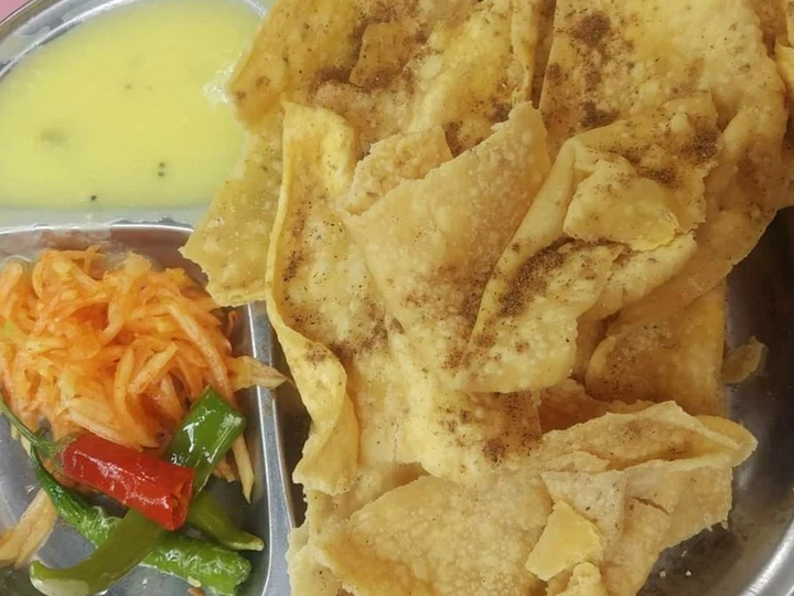 Recipe Fafda kadhi and raw papaya Sambharo which So Delicious