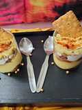 Nutty Custard pudding with coffee and biscuit