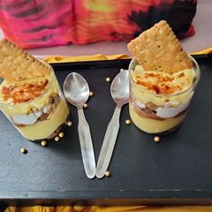 Nutty Custard pudding with coffee and biscuit A picture of Nutty Custard pudding with coffee and biscuit.